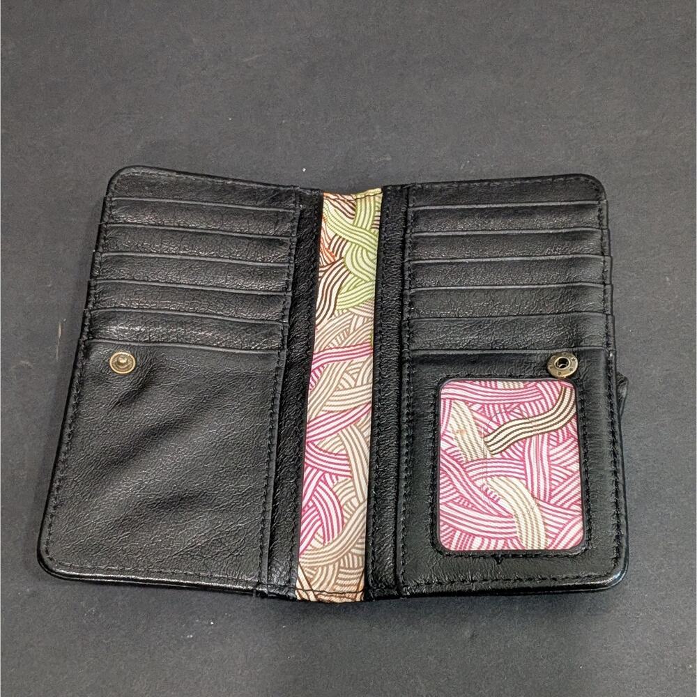 The Sak Iris Large Slim Bifold Wallet Black Leather Gold Studded Snap Closure - Picture 3 of 5